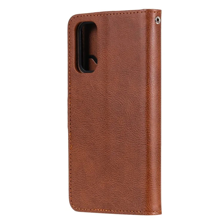 For Samsung Galaxy S20 4G / S20 5G Case 2 in 1 Detachable Magnetic Leather Wallet Mobile Cover with Strap - Brown