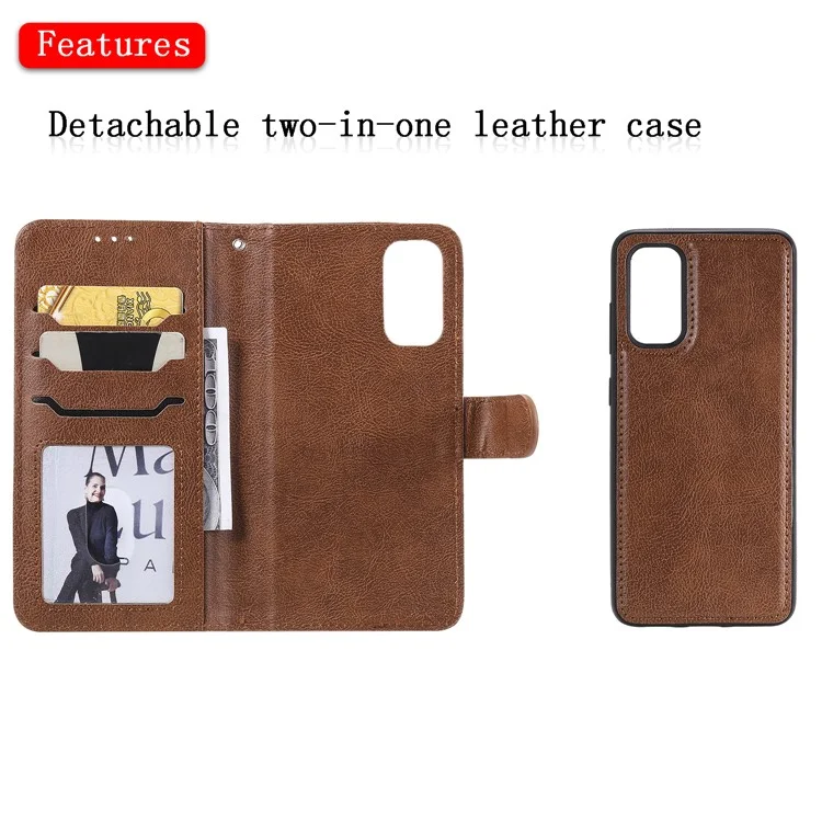 For Samsung Galaxy S20 4G / S20 5G Case 2 in 1 Detachable Magnetic Leather Wallet Mobile Cover with Strap - Brown