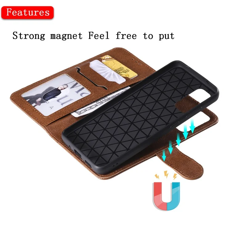 For Samsung Galaxy S20 4G / S20 5G Case 2 in 1 Detachable Magnetic Leather Wallet Mobile Cover with Strap - Brown