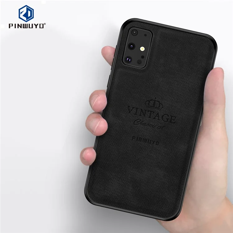 PINWUYO Почетная серия кожаного покрытия PC + TPU комбинированный чехол для Samsung Galaxy S20 Plus - черный