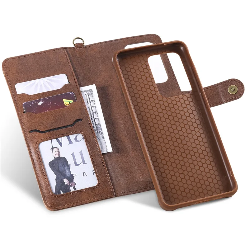 For Samsung Galaxy S20 Ultra Leather Case with Detachable Wallet and Strap Cell Phone Cover - Dark Brown
