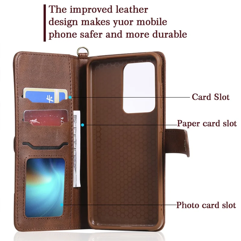 For Samsung Galaxy S20 Ultra Leather Case with Detachable Wallet and Strap Cell Phone Cover - Dark Brown