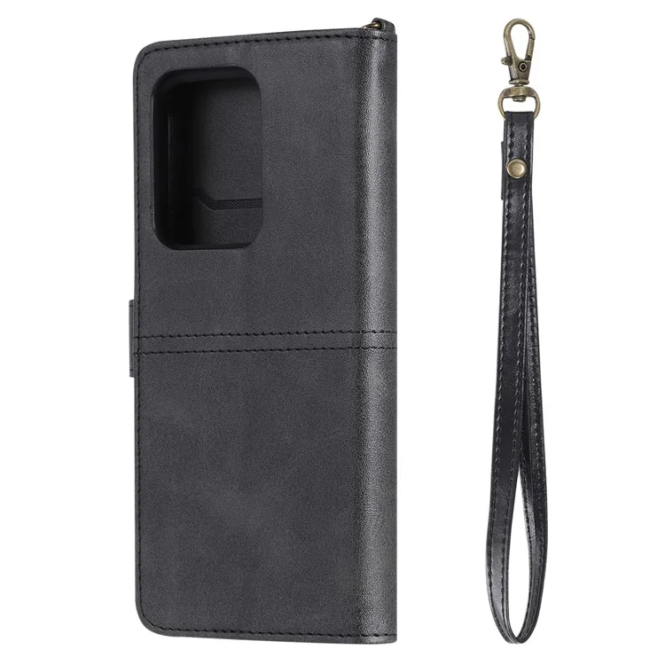 For Samsung Galaxy S20 Ultra Leather Case with Detachable Wallet and Strap Cell Phone Cover - Black