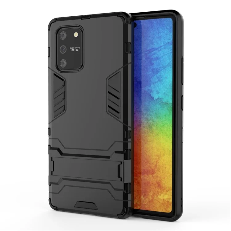 Cool Guard PC + TPU Hybrid Phone Shell with Kickstand for Samsung Galaxy A91/S10 Lite - Black