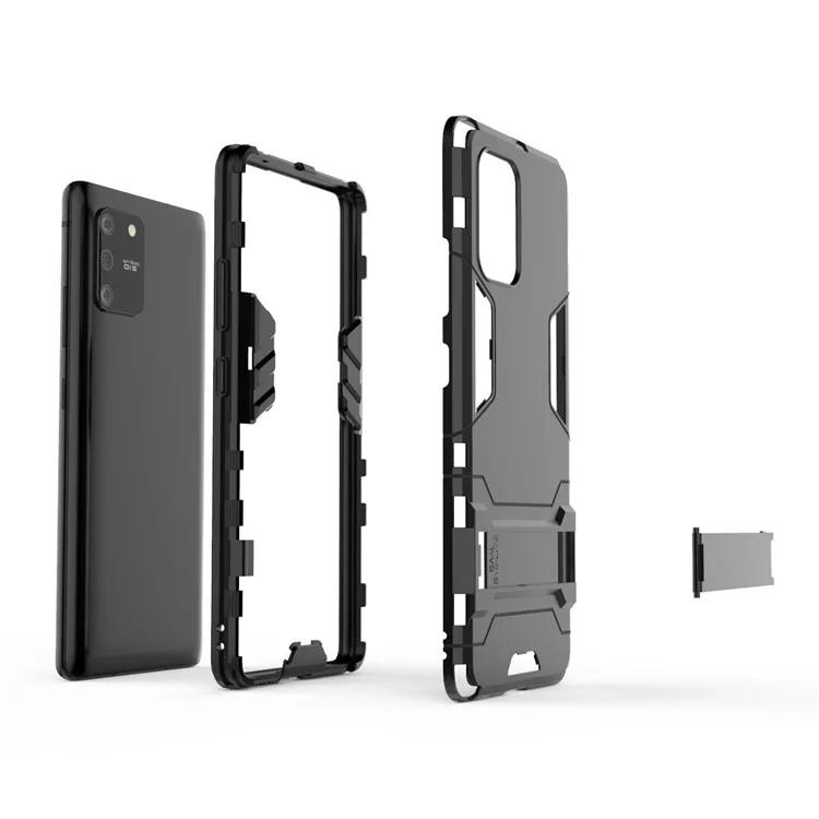 Cool Guard PC + TPU Hybrid Phone Shell with Kickstand for Samsung Galaxy A91/S10 Lite - Black