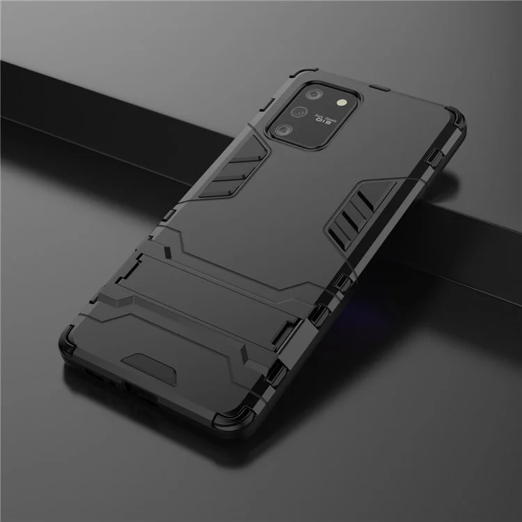 Cool Guard PC + TPU Hybrid Phone Shell with Kickstand for Samsung Galaxy A91/S10 Lite - Black