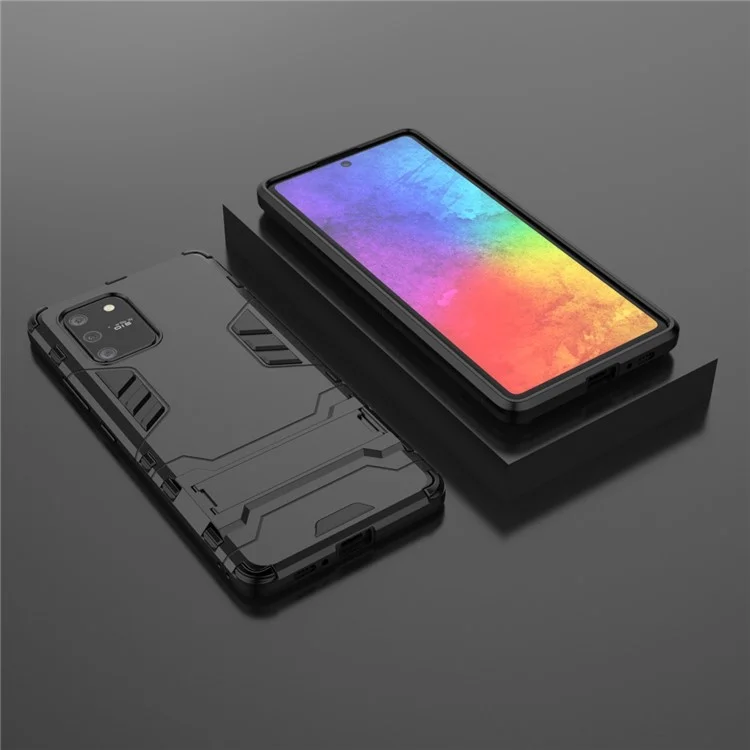 Cool Guard PC + TPU Hybrid Phone Shell with Kickstand for Samsung Galaxy A91/S10 Lite - Black