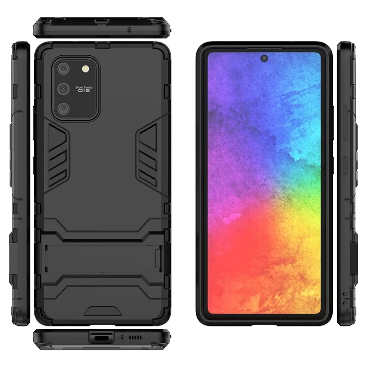 Cool Guard PC + TPU Hybrid Phone Shell with Kickstand for Samsung Galaxy A91/S10 Lite - Black