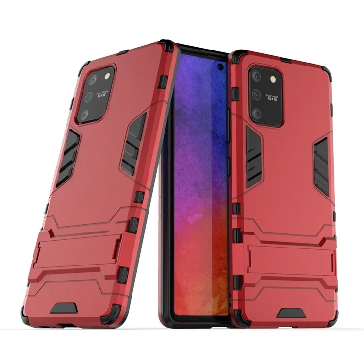 Cool Guard PC + TPU Hybrid Phone Shell Con Cavalletto Per Samsung Galaxy A91/S10 Lite - Rosso