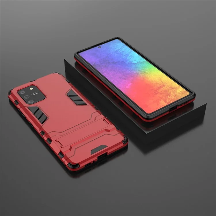 Cool Guard PC + TPU Hybrid Phone Shell Con Cavalletto Per Samsung Galaxy A91/S10 Lite - Rosso