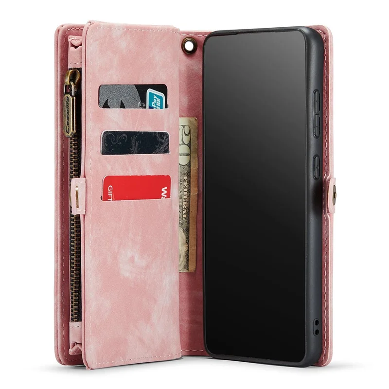 CASEME 008 Series for Samsung Galaxy S20 Plus PU Leather Zipper Wallet Case Detachable Stand Magnetic Phone Cover - Pink