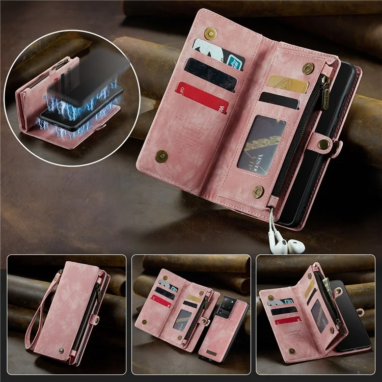 Case Caseme 008 Split Split Leather Wallet Case Para Samsung Galaxy S20 Ultra - Rosa