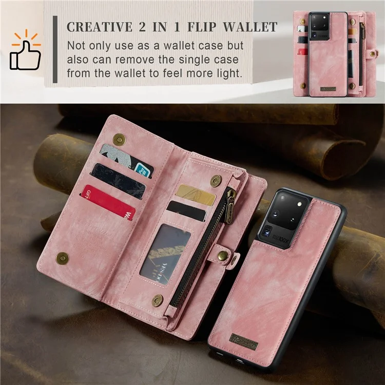 Caseme 008 Series Split Leather Wallet Phone Case Для Samsung Galaxy S20 Ultra - Розовый