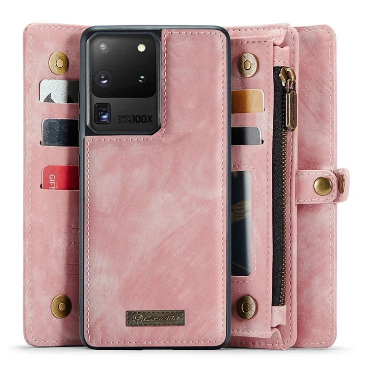 Caseme 008 Series Split Leather Wallet Phone Case Для Samsung Galaxy S20 Ultra - Розовый