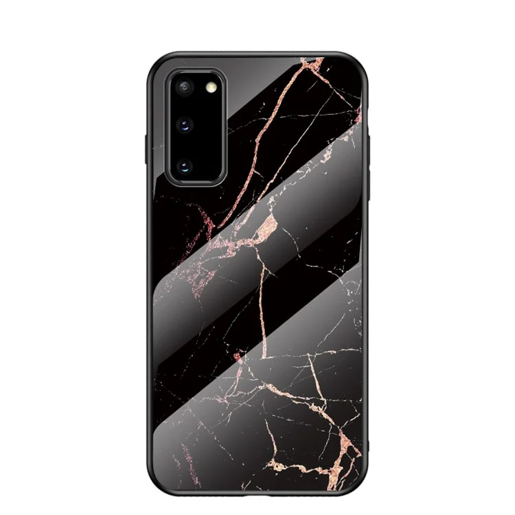 Funda de teléfono de vidrio templado con patrón de grano de mármol para Samsung Galaxy S20 4G/S20 5G - Negro/Dorado