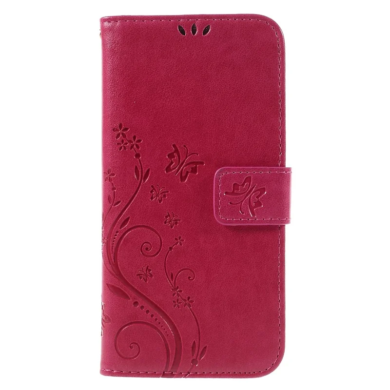 Butterfly Wallet Leather Protective Case for Samsung Galaxy S7 edge G935 with Handy Strap - Red