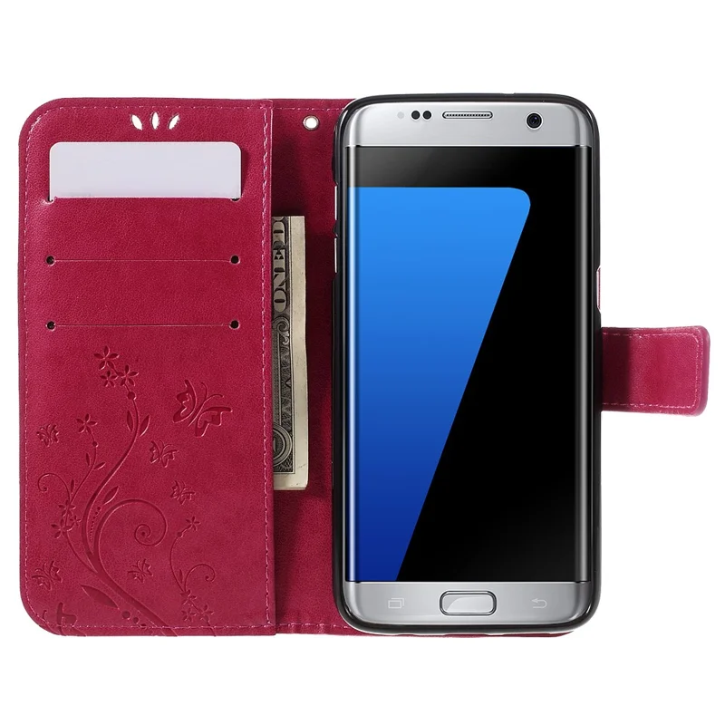 Butterfly Wallet Leather Protective Case for Samsung Galaxy S7 edge G935 with Handy Strap - Red