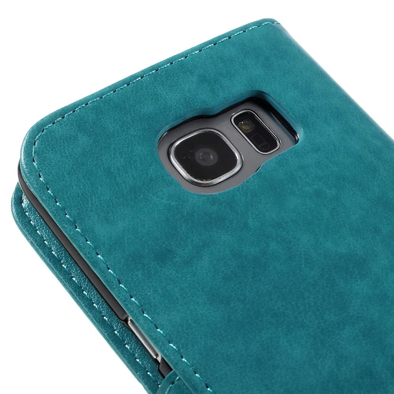 Butterfly Wallet Leather Protective Case for Samsung Galaxy S7 edge G935 with Handy Strap - Blue