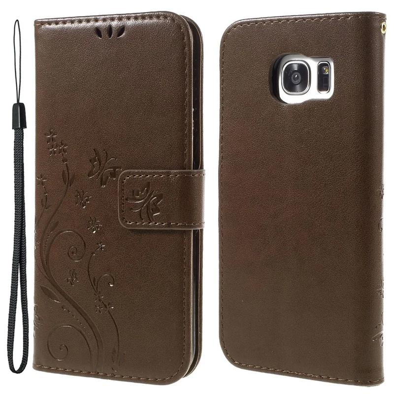 Butterfly Wallet Leather Protective Case for Samsung Galaxy S7 edge G935 with Handy Strap - Coffee