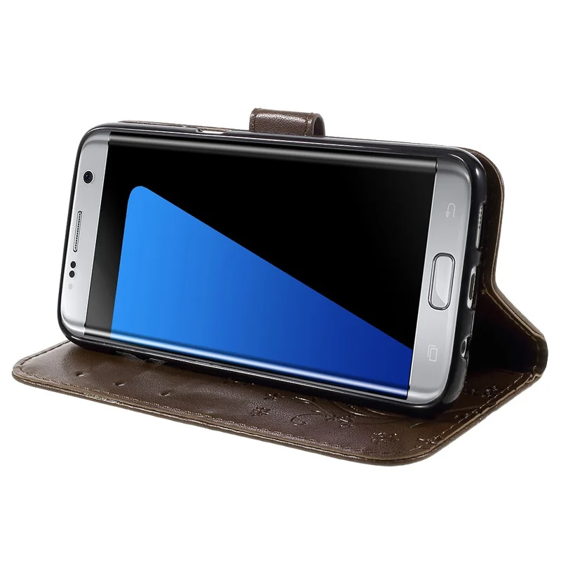 Butterfly Wallet Leather Protective Case for Samsung Galaxy S7 edge G935 with Handy Strap - Coffee