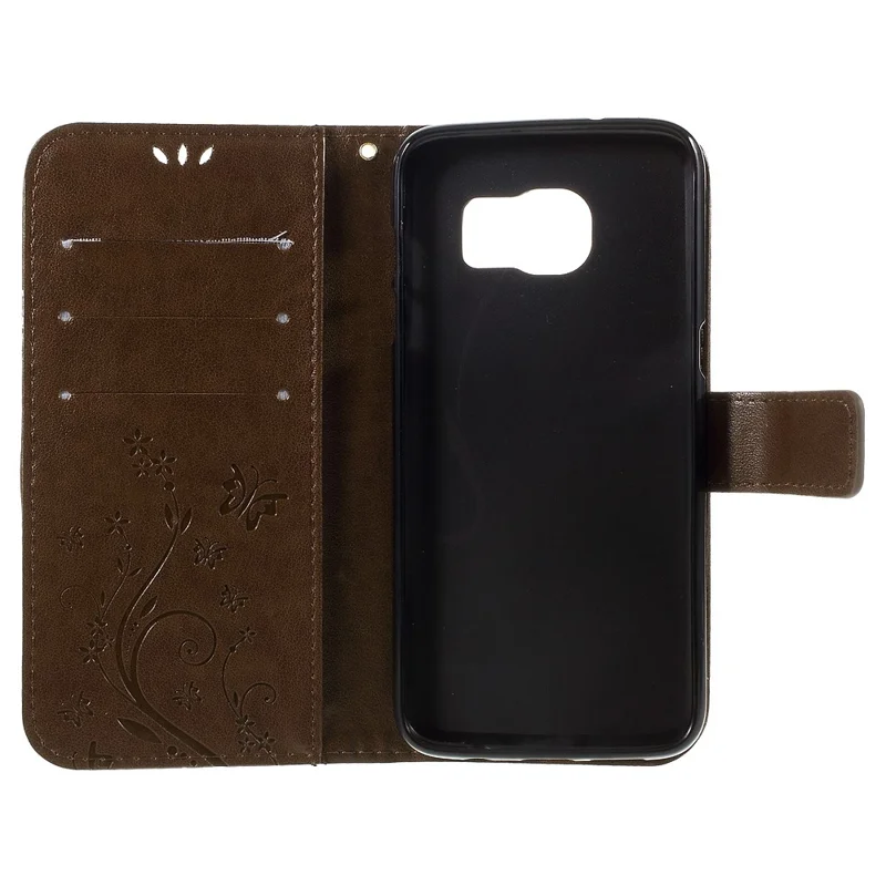 Butterfly Wallet Leather Protective Case for Samsung Galaxy S7 edge G935 with Handy Strap - Coffee
