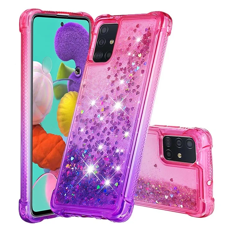 Estuche de Teléfono Quicksand TPU con Gradiente de Purpurina para Samsung Galaxy A51 - Rosa/Morado