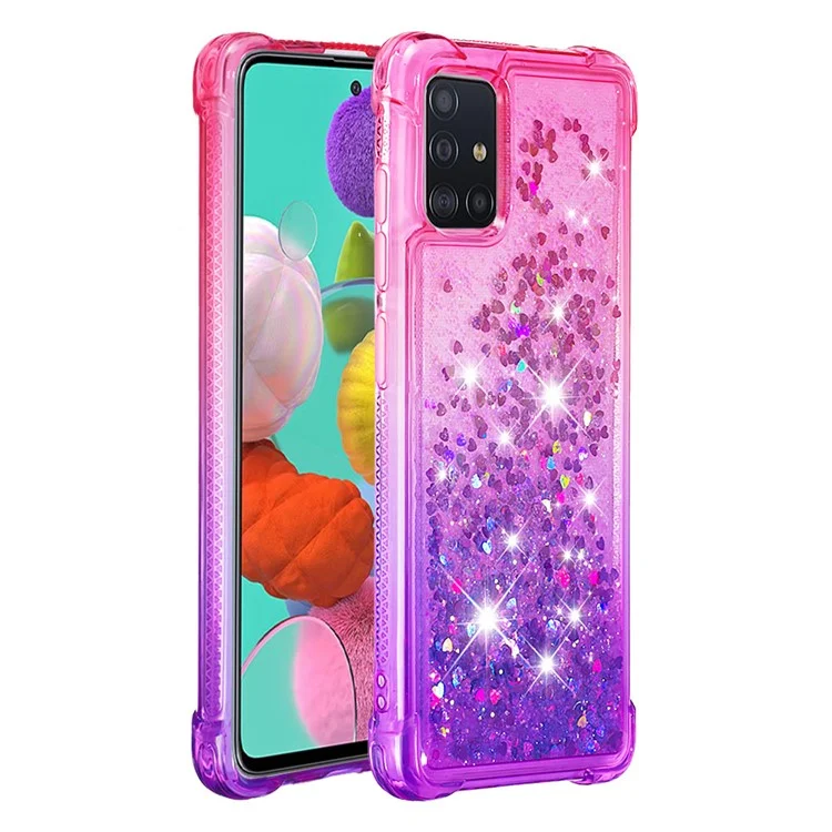 Shell de Téléphone à Paillettes Dégradées de Poudre Rapide Pour le Boîtier TPU Pour Samsung Galaxy A51 - Rose / Violet