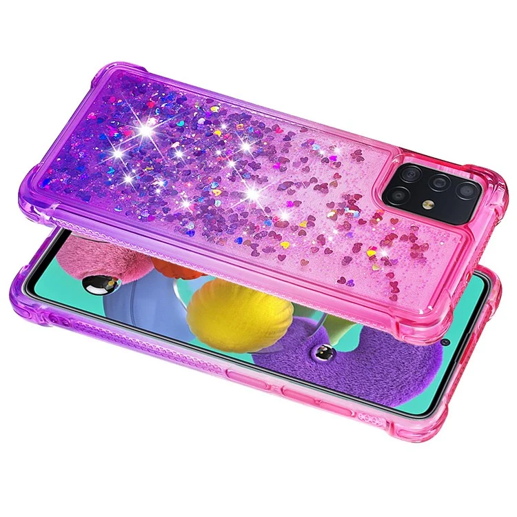 Estuche de Teléfono Quicksand TPU con Gradiente de Purpurina para Samsung Galaxy A51 - Rosa/Morado