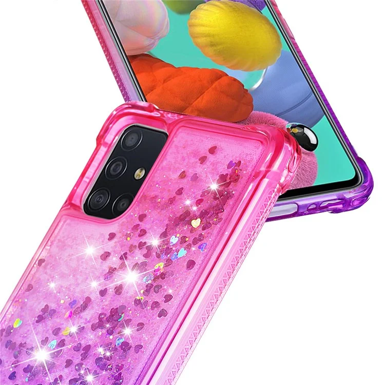 Estuche de Teléfono Quicksand TPU con Gradiente de Purpurina para Samsung Galaxy A51 - Rosa/Morado
