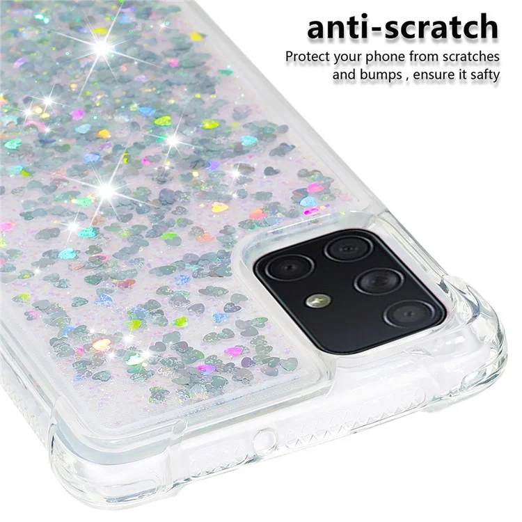 Liquid Glitter Powder Quicksand Shockproof TPU Case for Samsung Galaxy A71 - Silver Love Hearts