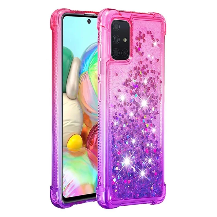 Gradient Glitter Powder Quicksand TPU Cell Phone Case per Samsung Galaxy A71 - Rosa/Viola