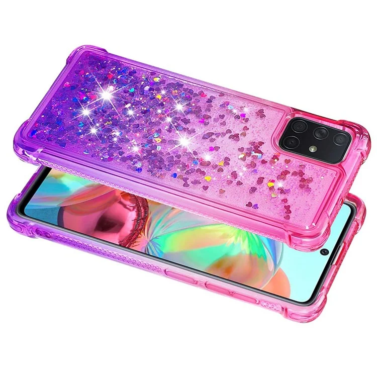 Gradient Glitter Powder Quicksand TPU Cell Phone Case per Samsung Galaxy A71 - Rosa/Viola