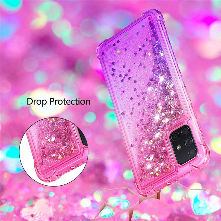 Gradient Glitter Powder Quicksand TPU Cell Phone Case per Samsung Galaxy A71 - Rosa/Viola