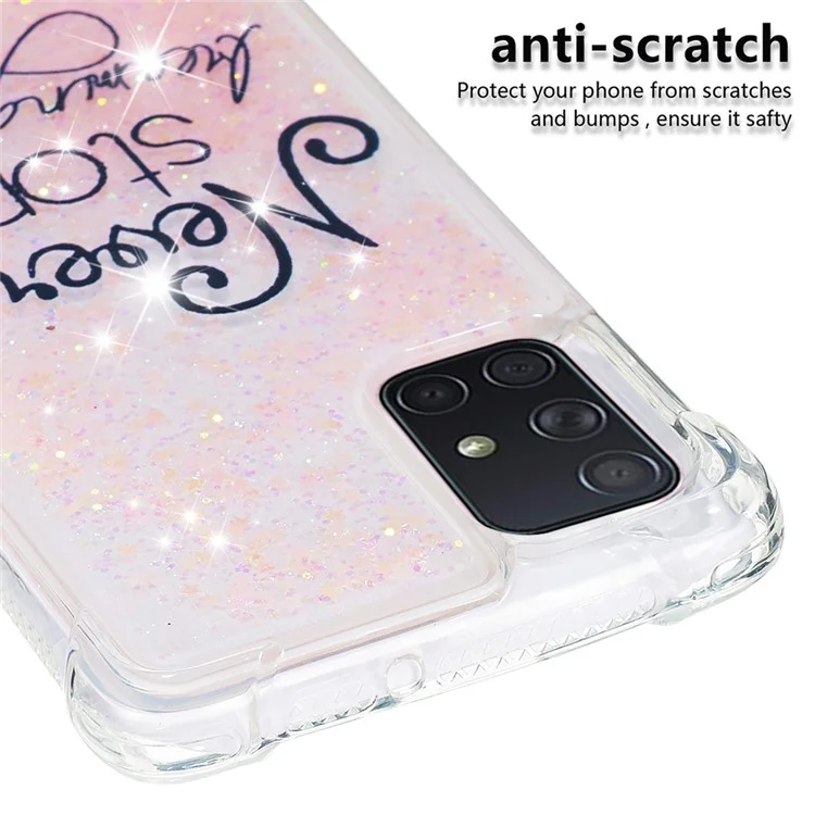 Liquid Glitter Powder Patterned Quicksand Shockproof TPU Case Covering for Samsung Galaxy A71 - Never Stop Dreaming