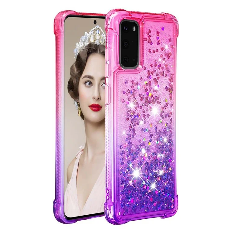 Gradient Glitter Powder Quicksand TPU Case for Samsung Galaxy S20 4G/S20 5G - Rose / Purple