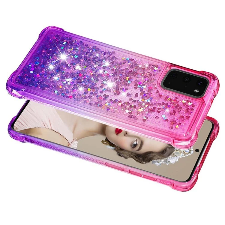 Gradient Glitter Powder Quicksand TPU Case for Samsung Galaxy S20 4G/S20 5G - Rose / Purple