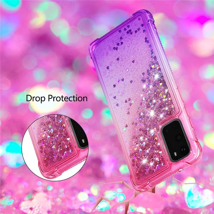 Gradient Glitter Powder Quicksand TPU Case for Samsung Galaxy S20 4G/S20 5G - Rose / Purple