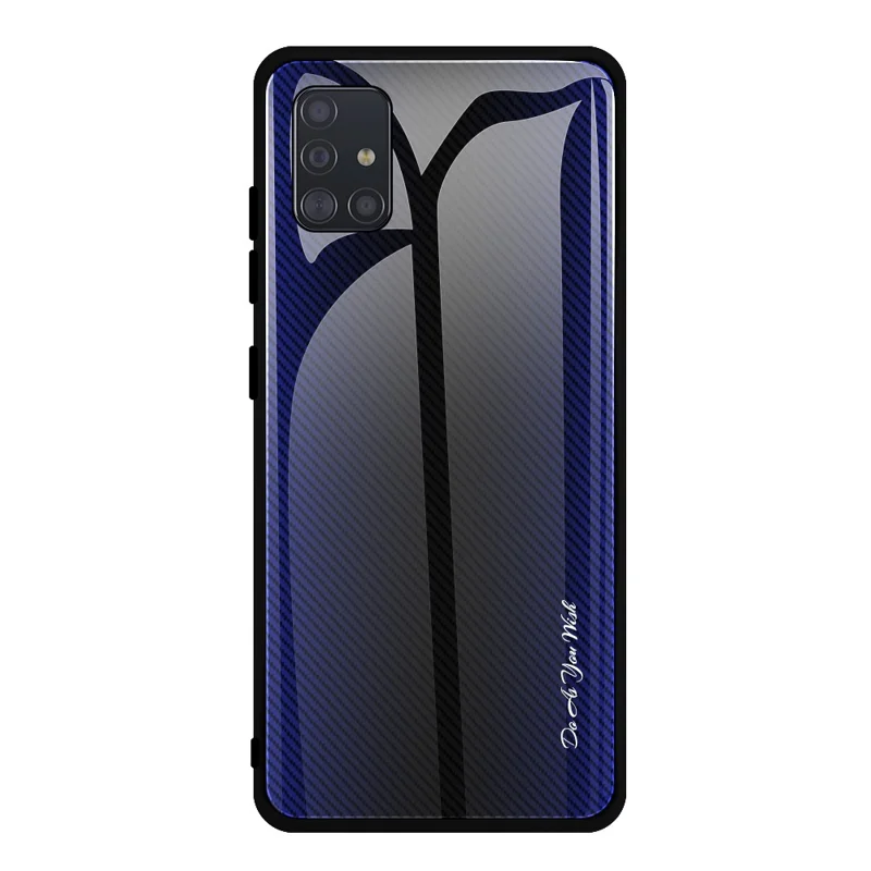 Carbon Fibre Texture Glass Back + TPU Combo Shell Case for Samsung Galaxy A51 - Dark Blue