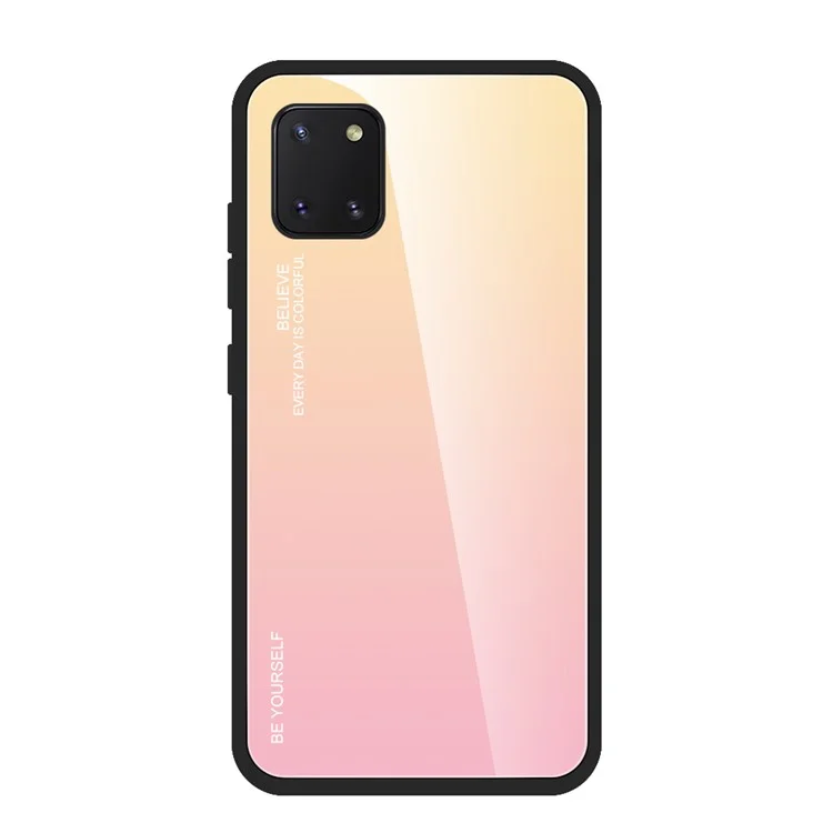 Gradient Color Tempered Glass + PC + TPU Hybrid Case for Samsung Galaxy A81 / Note 10 Lite - Gold / Pink