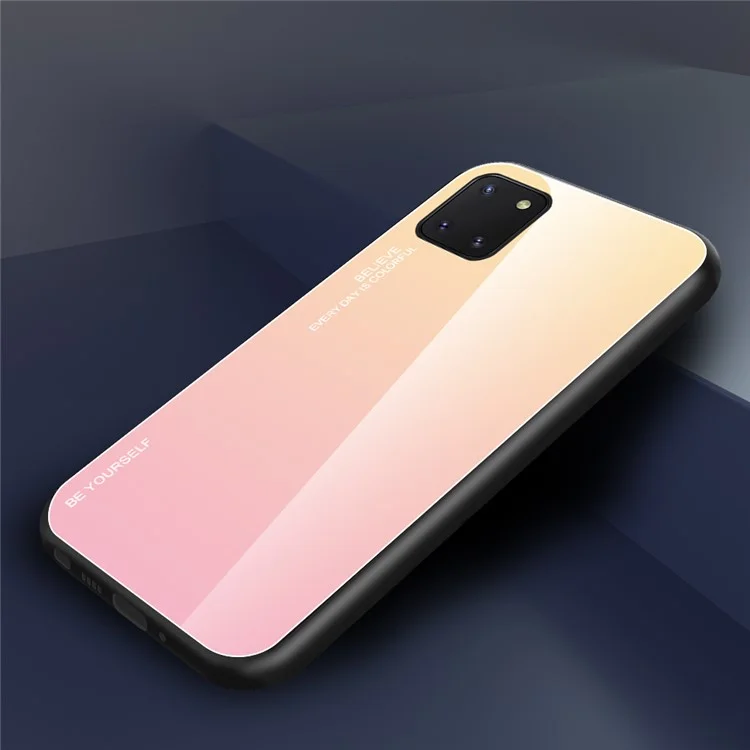 Gradiente Cor De Vidro Temperado + PC + Capa Híbrida TPU Para Samsung Galaxy A81 / Nota 10 Lite. - Ouro / Cor De Rosa