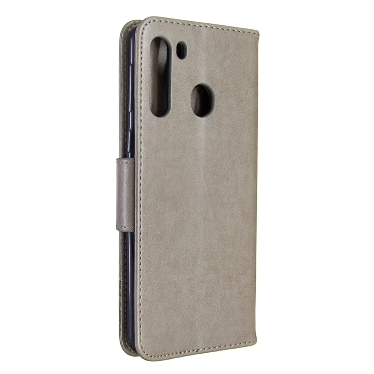 Imprint Butterfly Wallet Leather Stand Case for Samsung Galaxy A21 - Grey