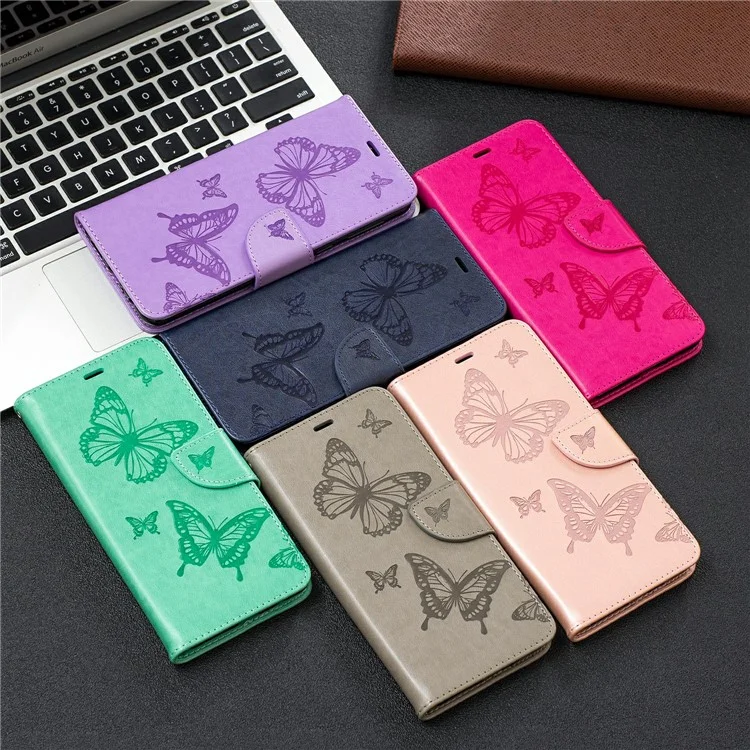 Imprint Butterfly Wallet Stand Case Для Samsung Galaxy A21 - Серый