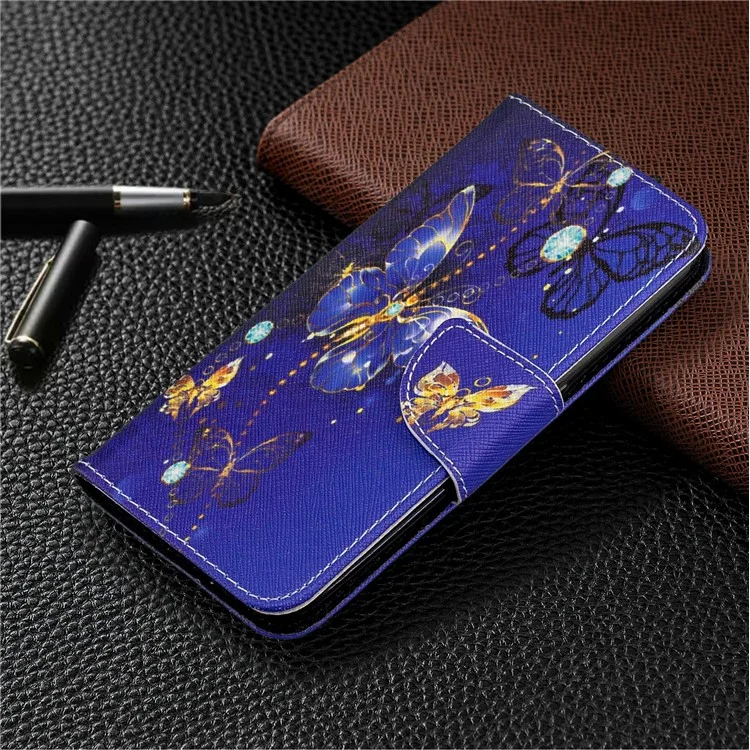 Impressão da Carteira de Superfície Stand Flip Leather Phone Para Samsung Galaxy A01 - Linda Borboleta