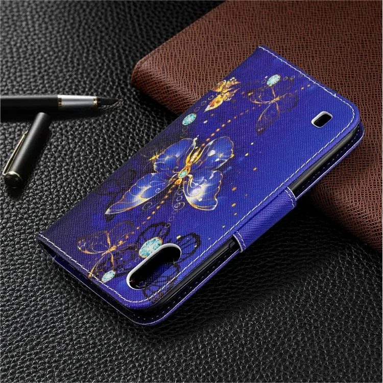 Impressão da Carteira de Superfície Stand Flip Leather Phone Para Samsung Galaxy A01 - Linda Borboleta