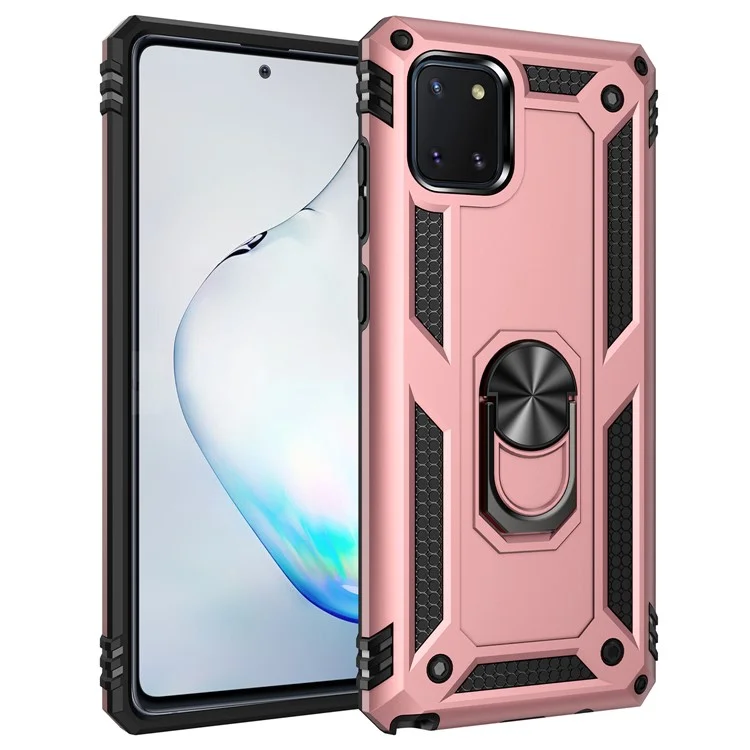 PC TPU Combo Kickstand Armour Cell Phone Tampa Para Samsung Galaxy A81/Note 10 Lite/m60s - Rosa Ouro