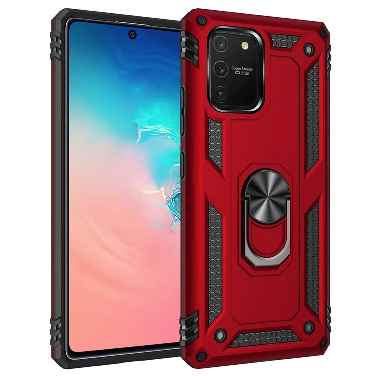 Ring Kickstand Armor Case PC TPU Combo Mobile Shell for Samsung Galaxy A91/S10 Lite/M80S - Red