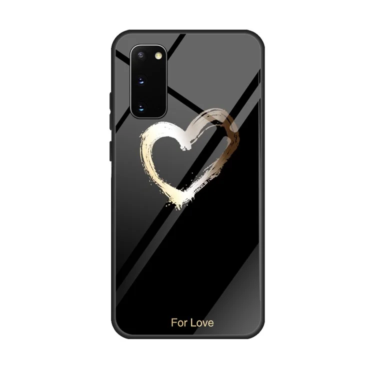 Étui de téléphone portable en verre imprimé à motif + TPU pour Samsung Galaxy S20 4G/S20 5G - Noir/Pour l'amour
