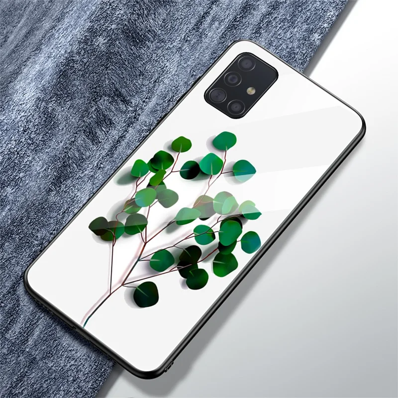 Printing Surface Glass Back + TPU Cell Phone Case for Samsung Galaxy A51 - Tree