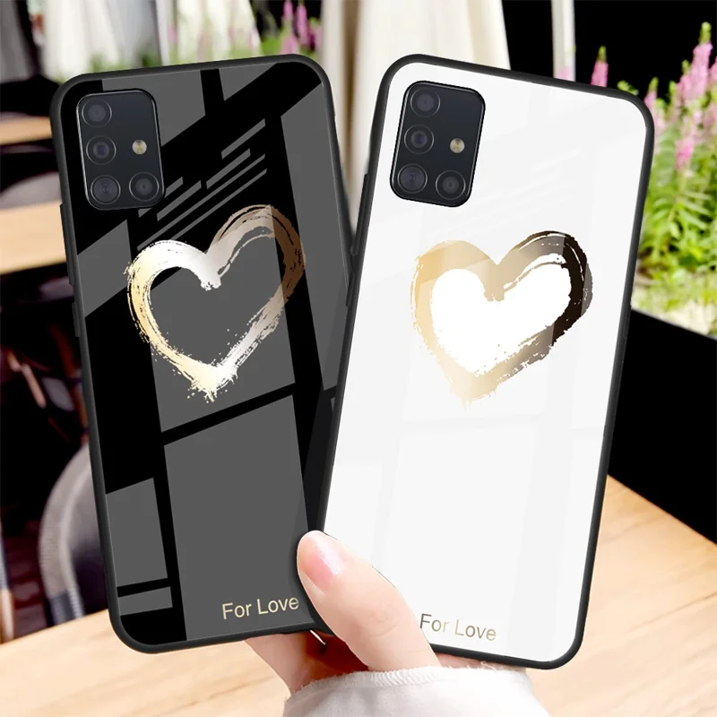 Bedrukt glas achterkant + TPU telefoonhoesje voor Samsung Galaxy A71 - Wit/Voor de liefde