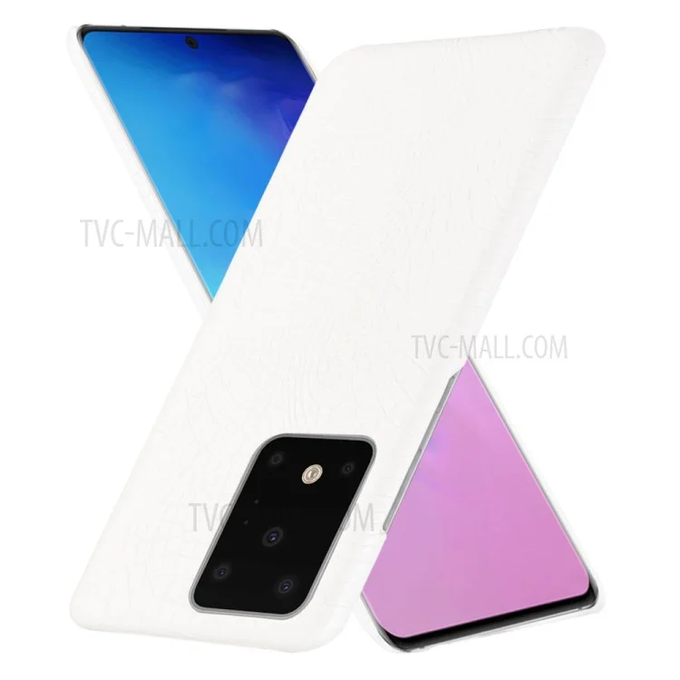 Capa de PC com Revestimento de Couro PU de Pele de Crocodilo para Samsung Galaxy S20 Ultra 5G - Branco